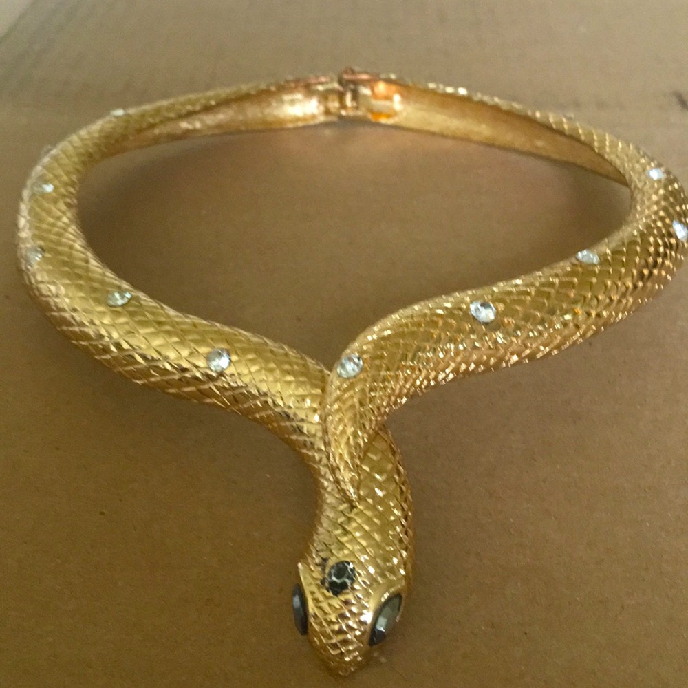 Vintage Parisian Snake Necklace with Crystals Eyes
